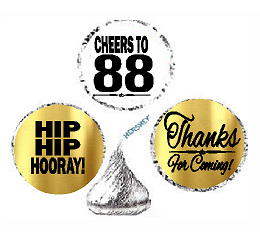 88th Birthday - Anniversary Cheers Hooray Thanks For Coming 324pk Stickers - Labels for Chocolate Drop Hersheys Kisses, Party Favors Decorations