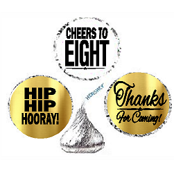 8th Birthday - Anniversary Cheers Hooray Thanks For Coming 324pk Stickers - Labels for Chocolate Drop Hersheys Kisses, Party Favors Decorations