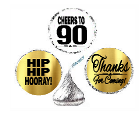 90th Birthday - Anniversary Cheers Hooray Thanks For Coming 324pk Stickers - Labels for Chocolate Drop Hersheys Kisses, Party Favors Decorations