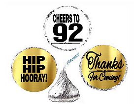 92nd Birthday - Anniversary Cheers Hooray Thanks For Coming 324pk Stickers - Labels for Chocolate Drop Hersheys Kisses, Party Favors Decorations