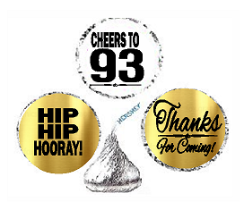 93rd Birthday - Anniversary Cheers Hooray Thanks For Coming 324pk Stickers - Labels for Chocolate Drop Hersheys Kisses, Party Favors Decorations