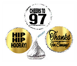 97th Birthday - Anniversary Cheers Hooray Thanks For Coming 324pk Stickers - Labels for Chocolate Drop Hersheys Kisses, Party Favors Decorations