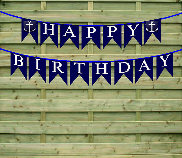 Happy Birthday Nautical Anchor Paper Garland Bunting Party Decoration Banner