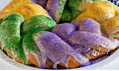 Mardi Gras King Cake Decoration Gift Box Kit Yellow Green Purple Sanding Sugars with King Baby - White