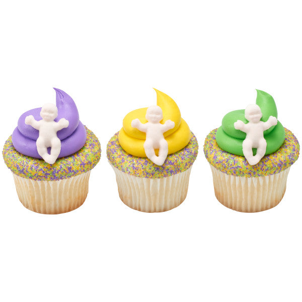 King Cake Baby 1 3-4" Edible Cake Cupcake Sugar Decorations - 6ct