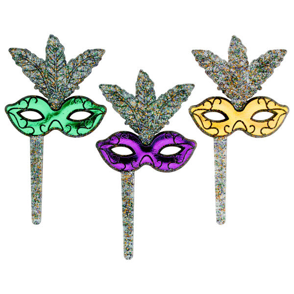 Mardi Gras Glitter Mask Dessert Toppers
