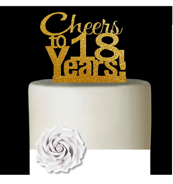 18th Birthday - Anniversary Cheers Gold Glitter Cake Decoration Topper