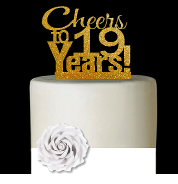 9th Birthday - Anniversary Cheers Gold Glitter Cake Decoration Topper
