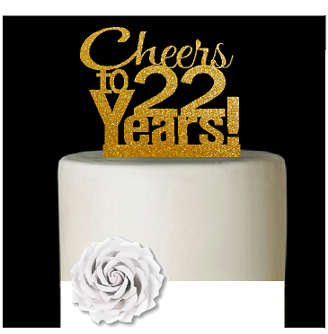 22nd Birthday - Anniversary Cheers Gold Glitter Cake Decoration Topper
