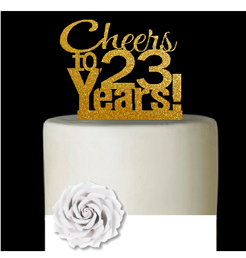 23rd Birthday - Anniversary Cheers Gold Glitter Cake Decoration Topper