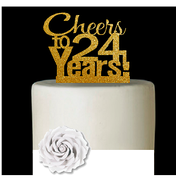 24th Birthday - Anniversary Cheers Gold Glitter Cake Decoration Topper