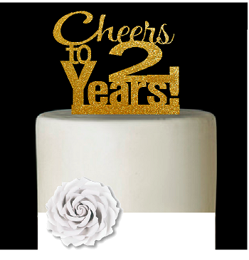 2nd Birthday - Anniversary Cheers Gold Glitter Cake Decoration Topper