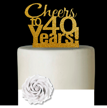 40th Birthday - Anniversary Cheers Gold Glitter Cake Decoration Topper