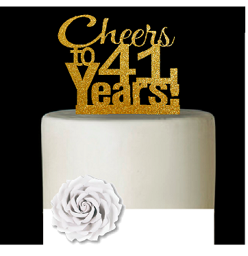 41st Birthday - Anniversary Cheers Gold Glitter Cake Decoration Topper
