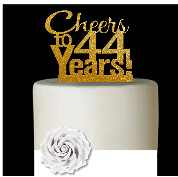 44th Birthday - Anniversary Cheers Gold Glitter Cake Decoration Topper