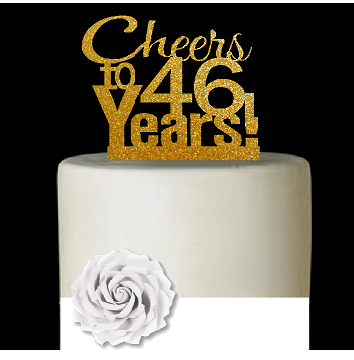 46th Birthday - Anniversary Cheers Gold Glitter Cake Decoration Topper