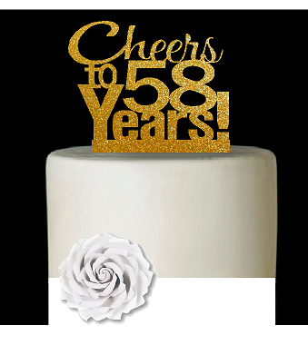 58th Birthday - Anniversary Cheers Gold Glitter Cake Decoration Topper