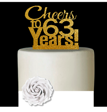 63rd Birthday - Anniversary Cheers Gold Glitter Cake Decoration Topper