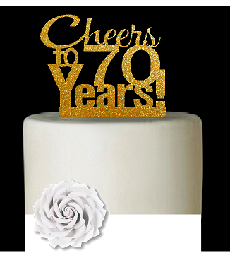 70th Birthday - Anniversary Cheers Gold Glitter Cake Decoration Topper