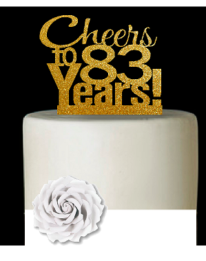83rd Birthday - Anniversary Cheers Gold Glitter Cake Decoration Topper