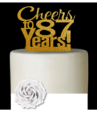 87th Birthday - Anniversary Cheers Gold Glitter Cake Decoration Topper