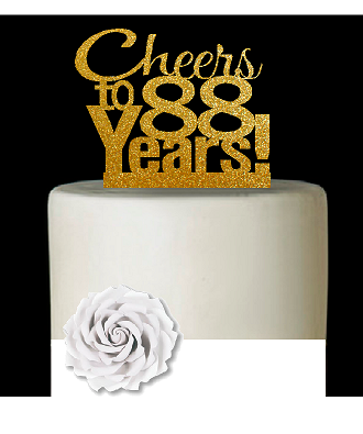 88th Birthday - Anniversary Cheers Gold Glitter Cake Decoration Topper