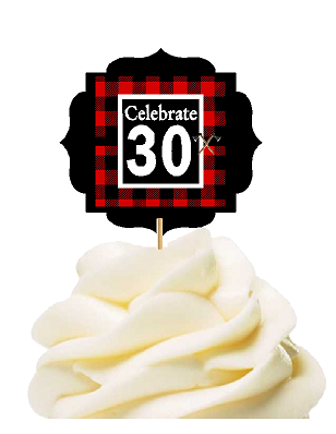 Specially Crafted 30th Birthday - Anniversary LumberJack Buffalo Plaid Novelty Cupcake Decoration Toppers -  Picks -12ct