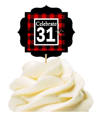 Specially Crafted 31st Birthday - Anniversary LumberJack Buffalo Plaid Novelty Cupcake Decoration Toppers -  Picks -12ct