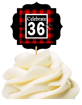 Specially Crafted 36th Birthday - Anniversary LumberJack Buffalo Plaid Novelty Cupcake Decoration Toppers -  Picks -12ct