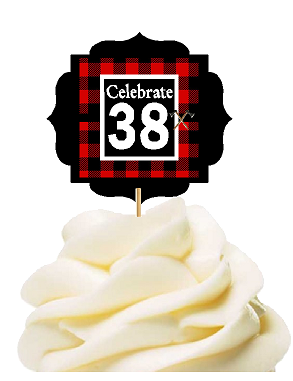 Specially Crafted 38th Birthday - Anniversary LumberJack Buffalo Plaid Novelty Cupcake Decoration Toppers -  Picks -12ct