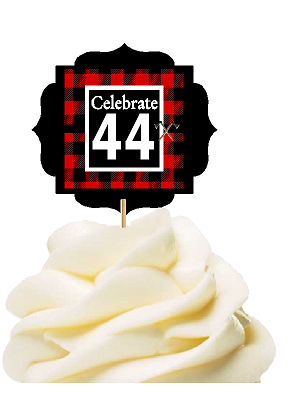 Specially Crafted 44th Birthday - Anniversary LumberJack Buffalo Plaid Novelty Cupcake Decoration Toppers -  Picks -12ct