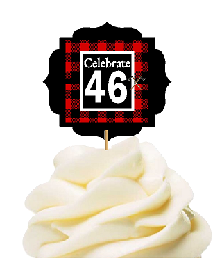 Specially Crafted 46th Birthday - Anniversary LumberJack Buffalo Plaid Novelty Cupcake Decoration Toppers -  Picks -12ct