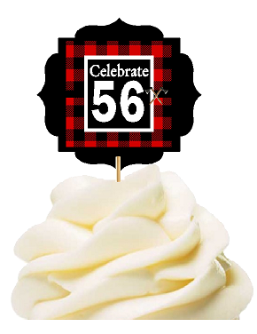Specially Crafted 56th Birthday - Anniversary LumberJack Buffalo Plaid Novelty Cupcake Decoration Toppers -  Picks -12ct