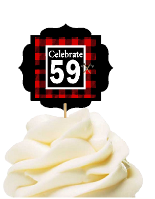 Specially Crafted 59th Birthday - Anniversary LumberJack Buffalo Plaid Novelty Cupcake Decoration Toppers -  Picks -12ct
