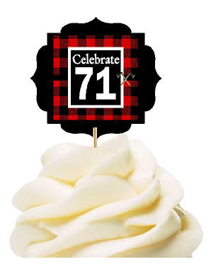 Specially Crafted 71st Birthday - Anniversary LumberJack Buffalo Plaid Novelty Cupcake Decoration Toppers -  Picks -12ct