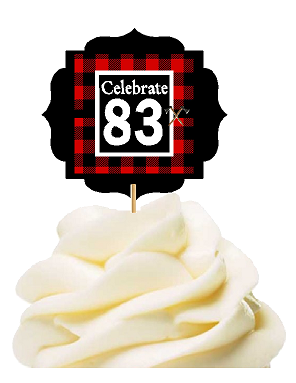 Specially Crafted 83rd Birthday - Anniversary LumberJack Buffalo Plaid Novelty Cupcake Decoration Toppers -  Picks -12ct