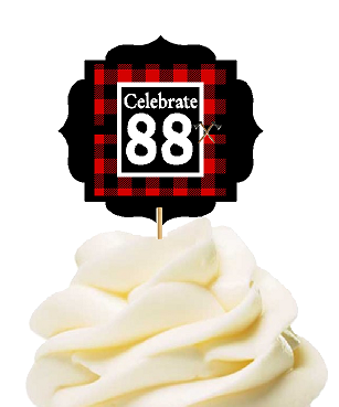 Specially Crafted 88th Birthday - Anniversary LumberJack Buffalo Plaid Novelty Cupcake Decoration Toppers -  Picks -12ct