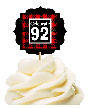 Specially Crafted 92nd Birthday - Anniversary LumberJack Buffalo Plaid Novelty Cupcake Decoration Toppers -  Picks -12ct