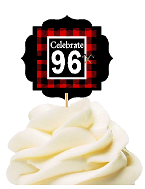Specially Crafted 96th Birthday - Anniversary LumberJack Buffalo Plaid Novelty Cupcake Decoration Toppers -  Picks -12ct