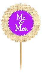 Mr & Mrs Violet Rustic Burlap Wedding Cupcake Decoration Topper Picks -12ct