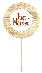 Just Married White-Brown Rustic Burlap Wedding Cupcake Decoration Topper Picks -12ct