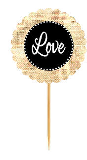 Love Black Rustic Burlap Wedding Cupcake Decoration Topper Picks -12ct