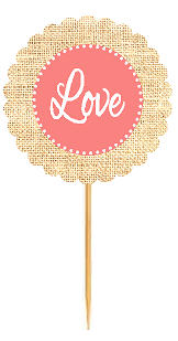 Love Peach Rustic Burlap Wedding Cupcake Decoration Topper Picks -12ct