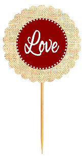 Love Burgundy Rustic Burlap Wedding Cupcake Decoration Topper Picks -12ct