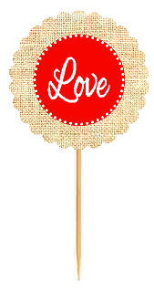 Love Red Rustic Burlap Wedding Cupcake Decoration Topper Picks -12ct