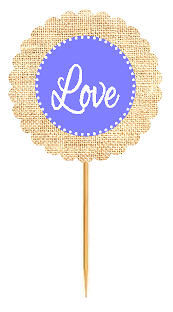 Love Gray Blue Rustic Burlap Wedding Cupcake Decoration Topper Picks -12ct