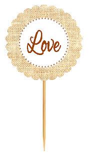 Love White-Brown Rustic Burlap Wedding Cupcake Decoration Topper Picks -12ct