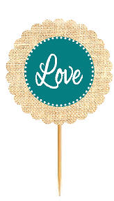 Love Teal Rustic Burlap Wedding Cupcake Decoration Topper Picks -12ct