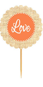 Love Coral Rustic Burlap Wedding Cupcake Decoration Topper Picks -12ct