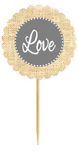 Love Gray Rustic Burlap Wedding Cupcake Decoration Topper Picks -12ct